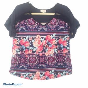 🌷(3/$25) Dept 222 NWOT Navy Floral  SS Large